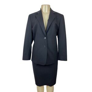 Lafayette 148 Black 2 Pcs Business Suit Set Blazer Sz 8 & Skirt Wool Blend Sz 10